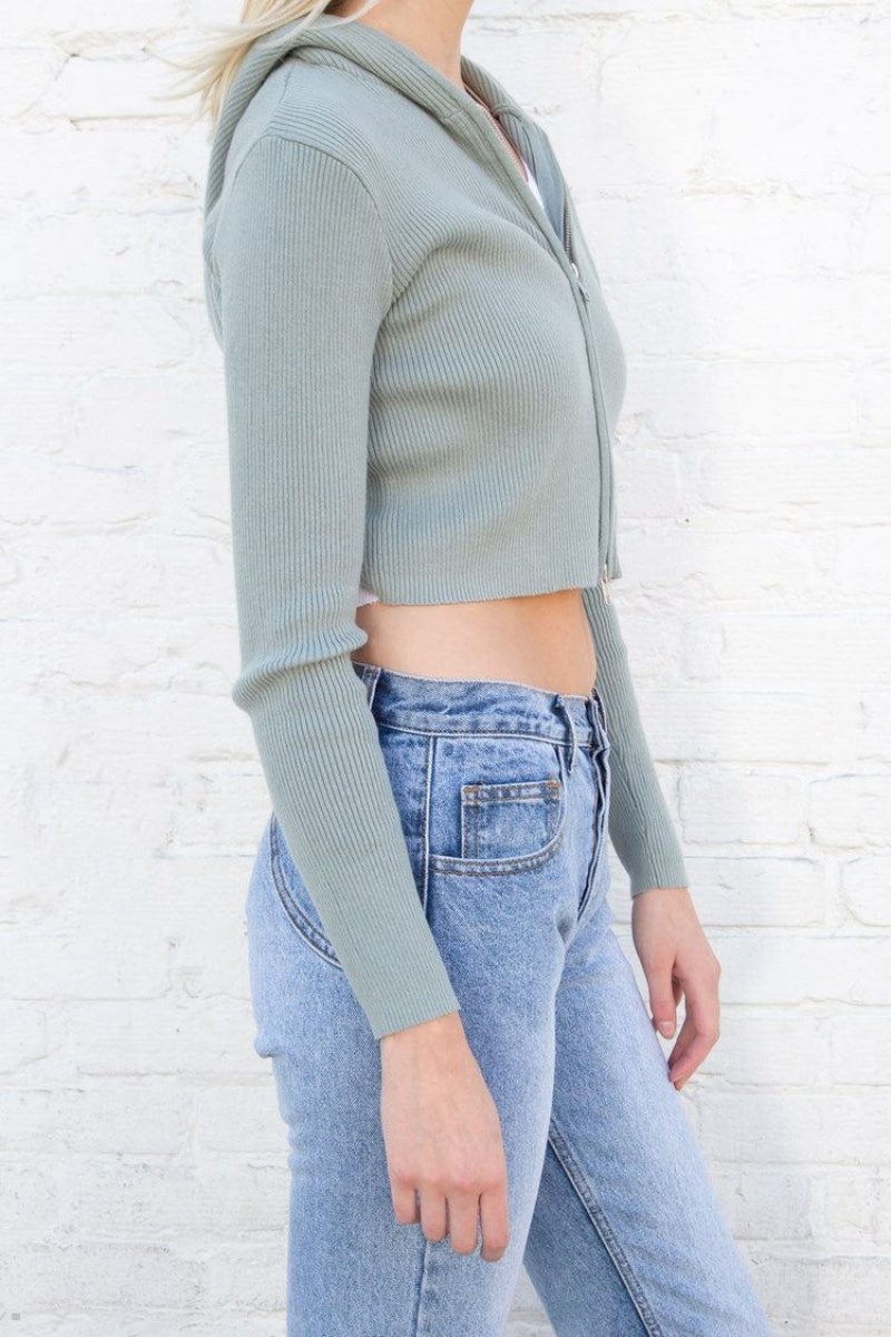 Sweat a Capuche Brandy Melville Arden Crop Vert Olive | PPL-05340230